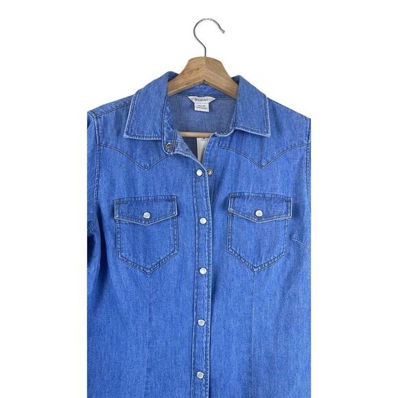 ARIAT RUFFLE DENIM PALE INDIGO WOMEN'S SHIRT SIZE XS/TP NWT - Picture 3 of 8